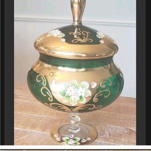 Elegant Green and Gold Decorative Jar